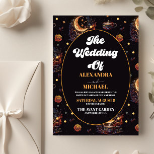 Budget Mystical Black Gold Celestial Stars Wedding Flyer