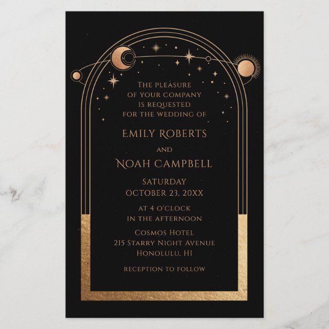 Budget Mystical Black Gold Sun Moon Wedding       Flyer (Front)