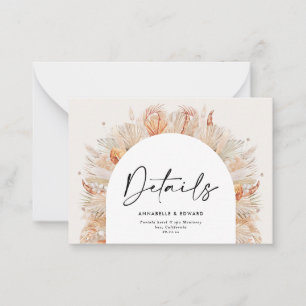 Budget Natural botanical pampas wedding details Card