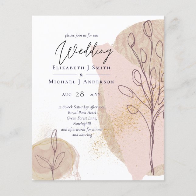 BUDGET Natural Earth Abstract Wedding Invitations Flyer (Front)