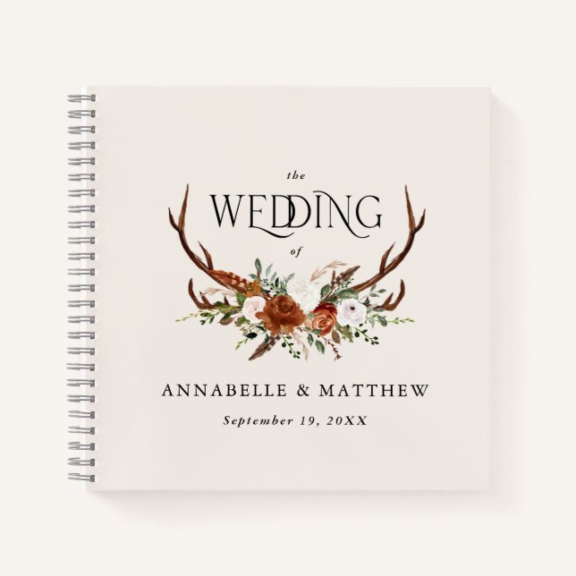 Budget natural floral wedding guest book rustic (Front)