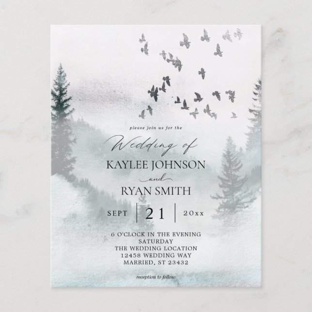Budget Nature, Forest & Birds Wedding Flyer (Front)