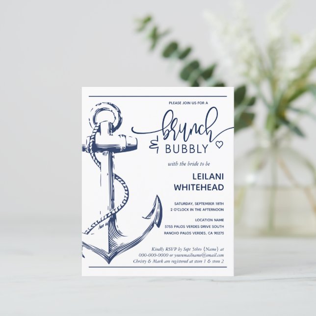 Budget Nautical Anchor Bridal Shower Invitation (Standing Front)