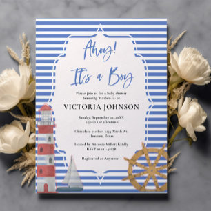 Budget Nautical Blue Its a Boy Baby Shower Invite