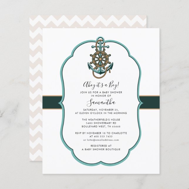 Budget Nautical Boy Baby Shower Invitation (Front/Back)