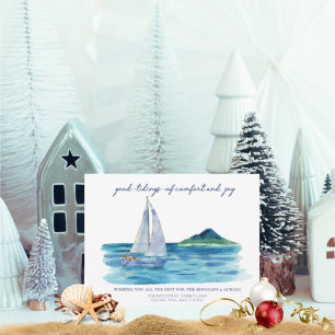 Budget Nautical Coastal Watercolor Christmas Card