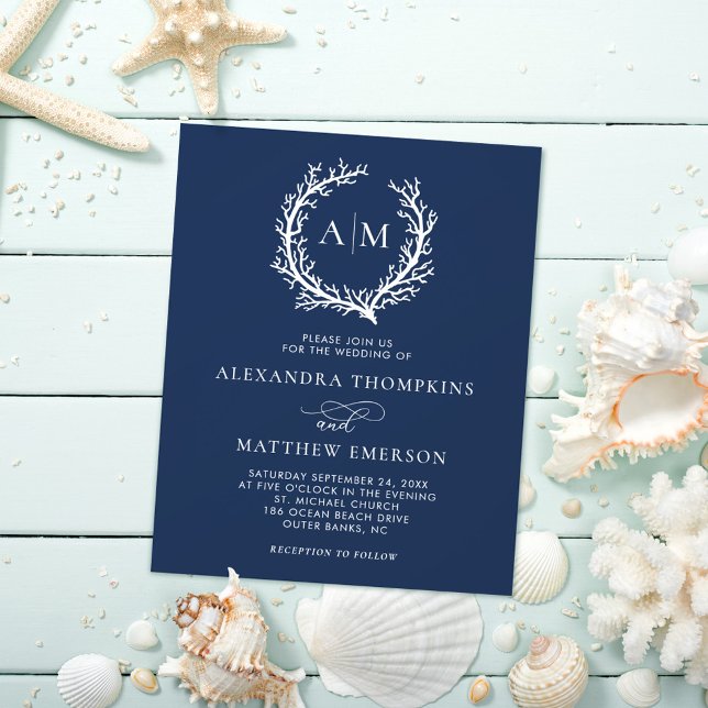 Budget Nautical Coral Reef Navy Blue Wedding  Flyer (Creator Uploaded)