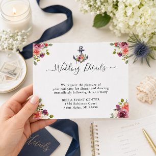 Budget Nautical Floral Wedding Details Card