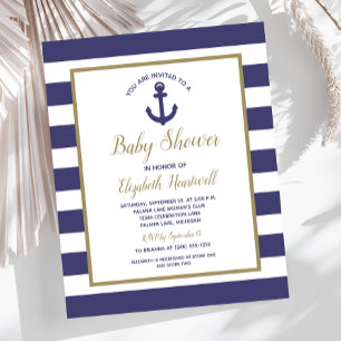 Budget Nautical Navy Blue Boys Baby Shower Invite