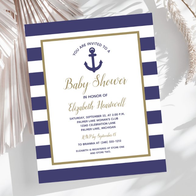 Budget Nautical Navy Blue Boys Baby Shower Invite (Creator Uploaded)