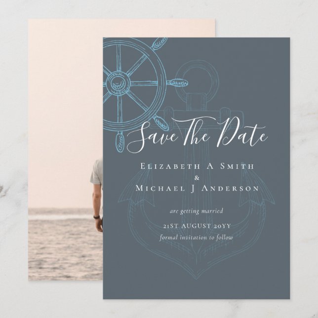 BUDGET Nautical PHOTO Save Dates Sea Beach Ocean (Front/Back)