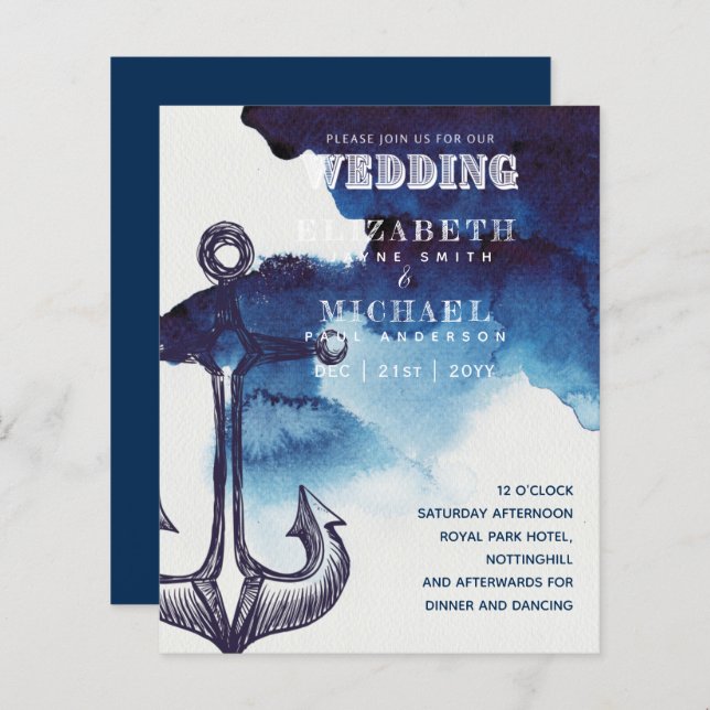 BUDGET Nautical Sailing Destination Wedding Invite (Front/Back)