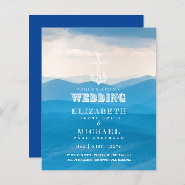 BUDGET Nautical Sailing Destination Wedding Invite (Front/Back)