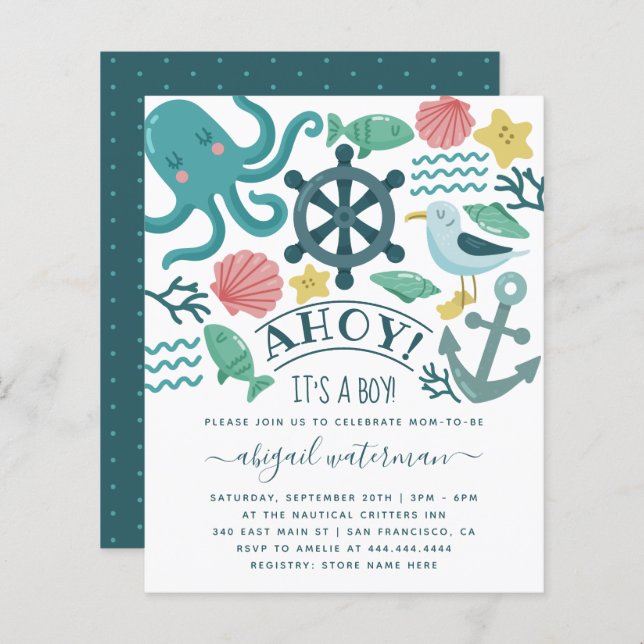 Budget Nautical Sea Critter It's A Boy Baby Shower (Front/Back)