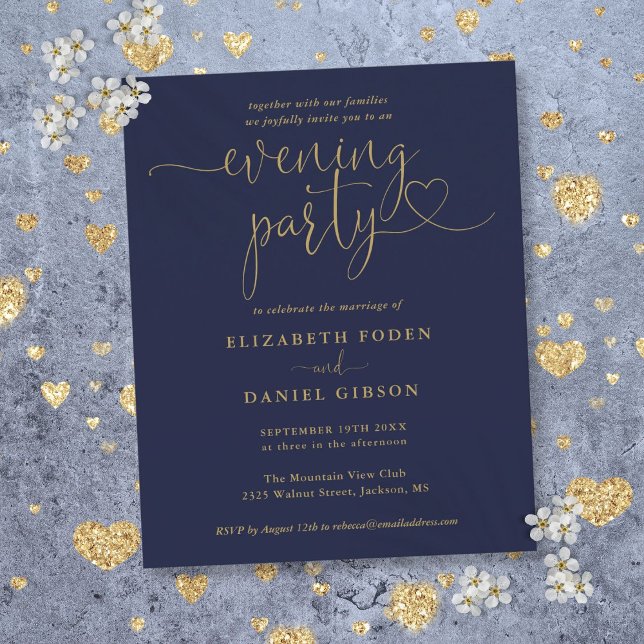 Budget Navy And Gold Evening Party Wedding Invite (Budget Navy And Gold Evening Party Wedding Invite)