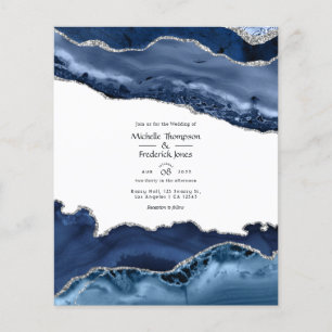 Budget Navy and Silver Agate Wedding Invitation Flyer