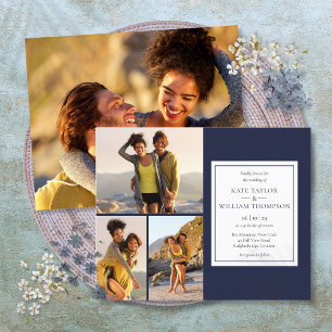 Budget Navy Blue 4 Photos Wedding Invitation