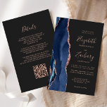 Budget Navy Blue Agate Dark QR Code Wedding<br><div class="desc">The left-hand edge of this elegant modern wedding invitation features a navy blue watercolor agate border trimmed with faux gold glitter. The customisable text combines gold-coloured handwriting, copperplate and italic fonts on an off-black background. Add additional details on the back, along with a QR code to help your guests visit...</div>