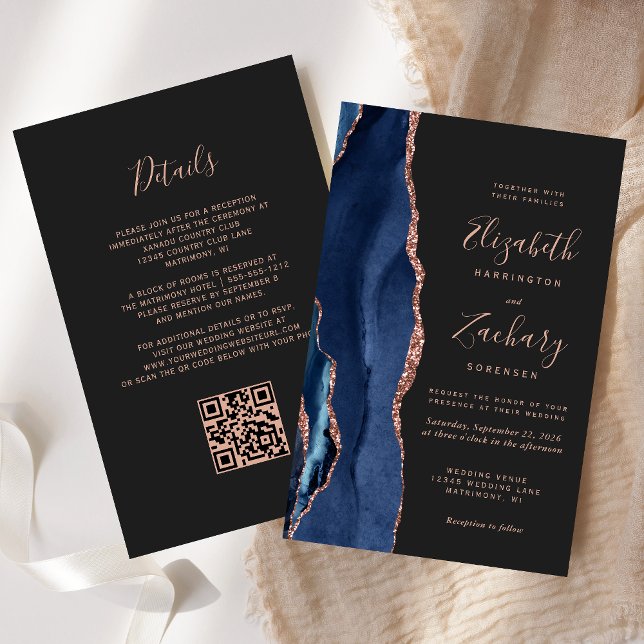 Budget Navy Blue Agate Dark QR Code Wedding (Creator Uploaded)