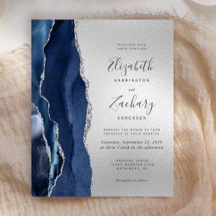 Budget Navy Blue Agate Silver Wedding