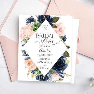 Budget Navy Blue & Blush Pink Floral Bridal Shower