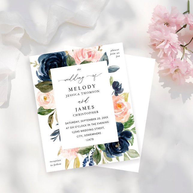 Budget Navy Blue & Blush Pink Floral Wedding (Creator Uploaded)