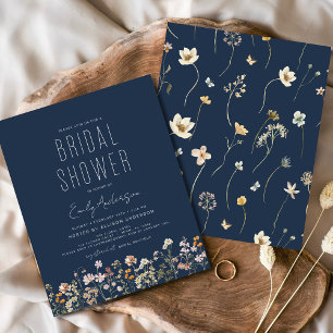Budget Navy Blue Boho Wildflower Bridal Shower Flyer