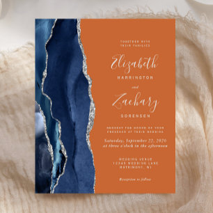 Budget Navy Blue Burnt Orange Wedding Invitation