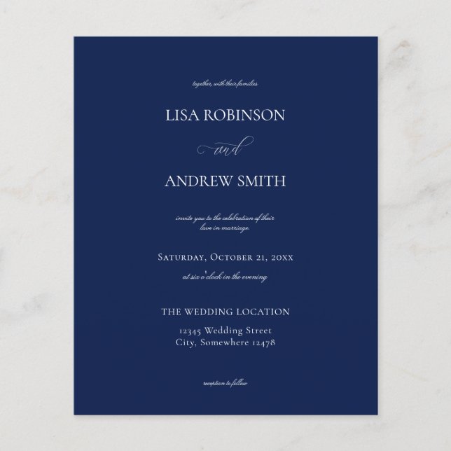 Budget Navy Blue Calligraphy Wedding Flyer (Front)