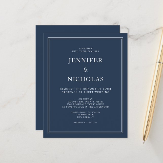 Budget Navy Blue Elegant Formal Wedding  (Front/Back In Situ)