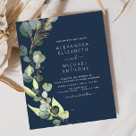 Budget Navy Blue Eucalyptus Wedding Invitations<br><div class="desc">Budget Eucalyptus Greenery Succulent Botanical Watercolor Emerald Green Spring Wedding Invitations on White background - includes beautiful and elegant script typography with modern botanical leaves and greenery for the special Wedding day celebration.</div>