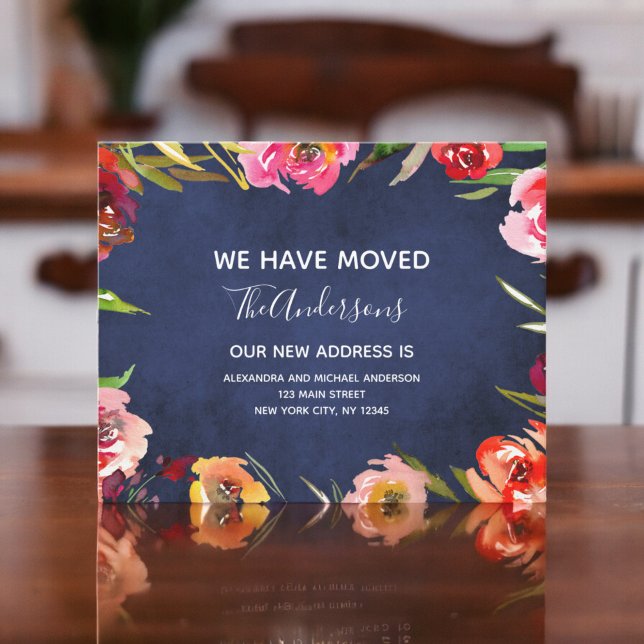 Budget Navy Blue Floral Moving Announcement (Creator Uploaded)