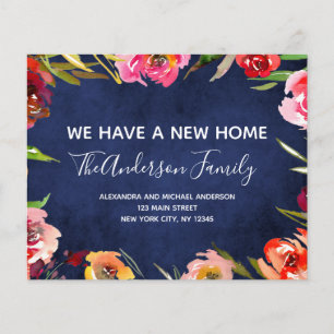Budget Navy Blue Floral Moving Announcement