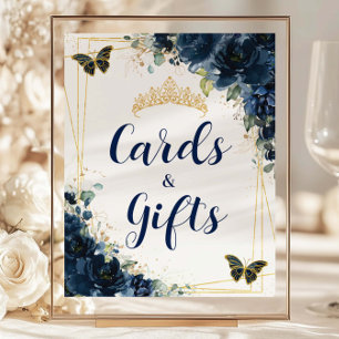 Budget Navy Blue Floral Quinceañera Card & Gifts