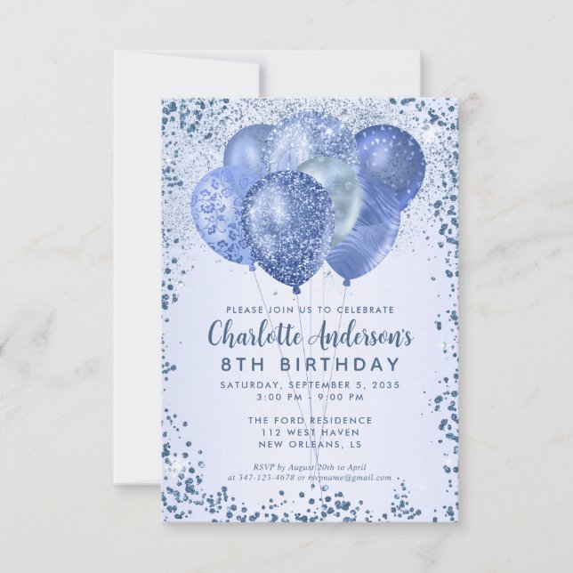 Budget Navy Blue Glitter Balloon Kids Birthday Card (Front)