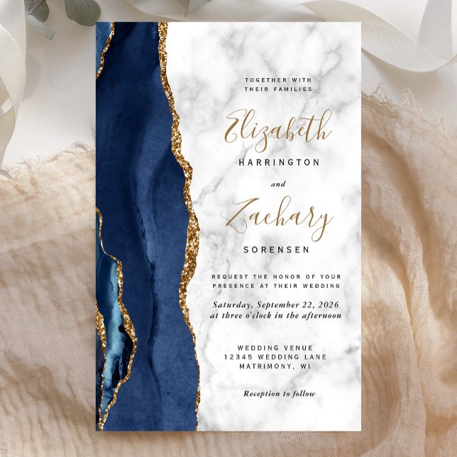 Budget Navy Blue Gold Agate Marble Wedding (Creator Uploaded)