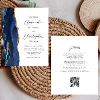 Budget Navy Blue Gold Agate QR Code Wedding