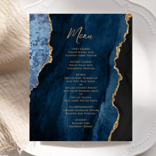 Budget Navy Blue Gold Agate Wedding Menu
