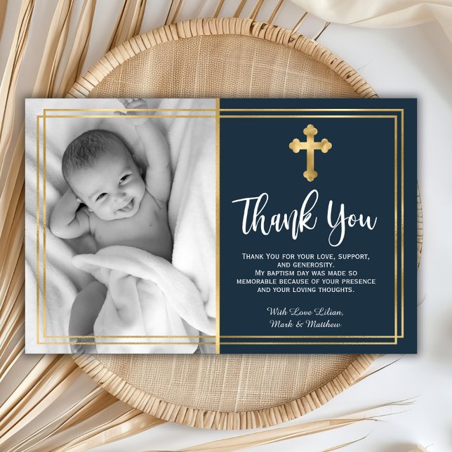 Budget Navy Blue Gold Baptism Thank You Cards (Creator Uploaded)