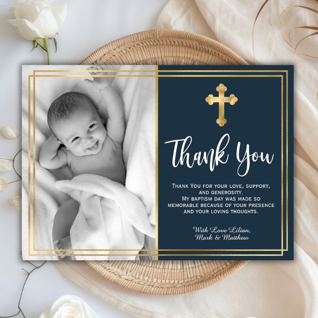 Budget Navy Blue Gold Baptism Thank You Cards (Creator Uploaded)