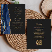 Budget Navy Blue Gold Dark QR Code Wedding Invite