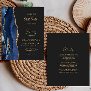 Budget Navy Blue Gold Dark Wedding Details Invite