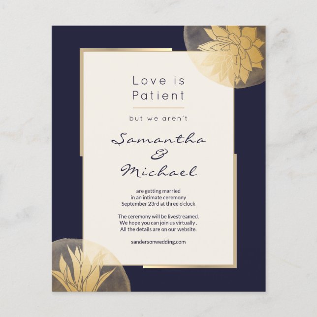 Budget Navy Blue Gold Downsized Wedding  (Front)