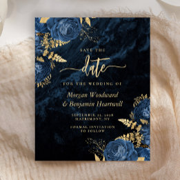 Budget Navy Blue Gold Floral Wedding Save the Date