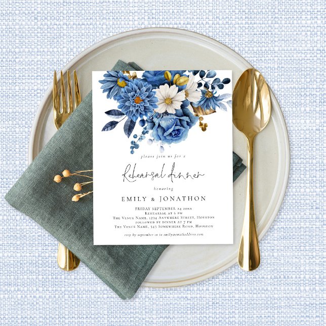 Budget  Navy Blue Gold Florals Rehearsal Dinner (Creator Uploaded)