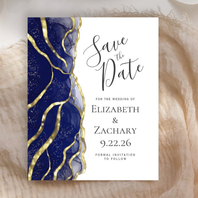 Budget Navy Blue Gold Ink Wedding Save the Date (Creator Uploaded)