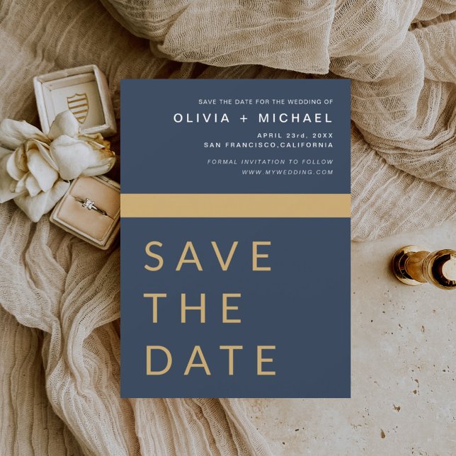 Budget Navy Blue Gold Save the Date Elegant Flyer (Creator Uploaded)