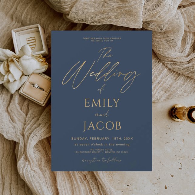 Budget Navy Blue Gold Wedding Modern Typography (Creator Uploaded)