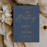 Budget Navy Blue Gold Wedding Modern Typography<br><div class="desc">Budget Navy Blue and Gold Faux Foil Wedding Spring or Summer Wedding Invitations - includes beautiful and elegant script typography with a modern simple and classic colour for the special Wedding day celebration.</div>