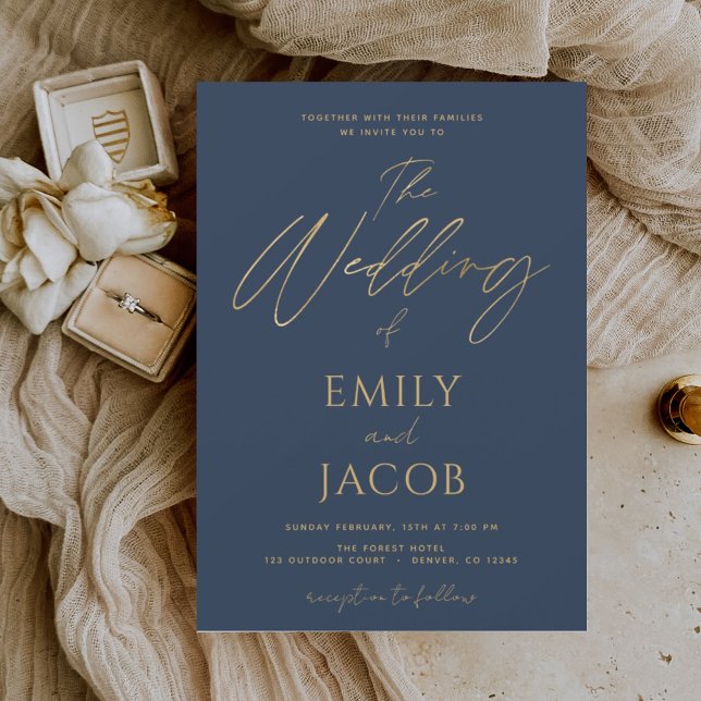 Budget Navy Blue Gold Wedding Modern Typography (Creator Uploaded)